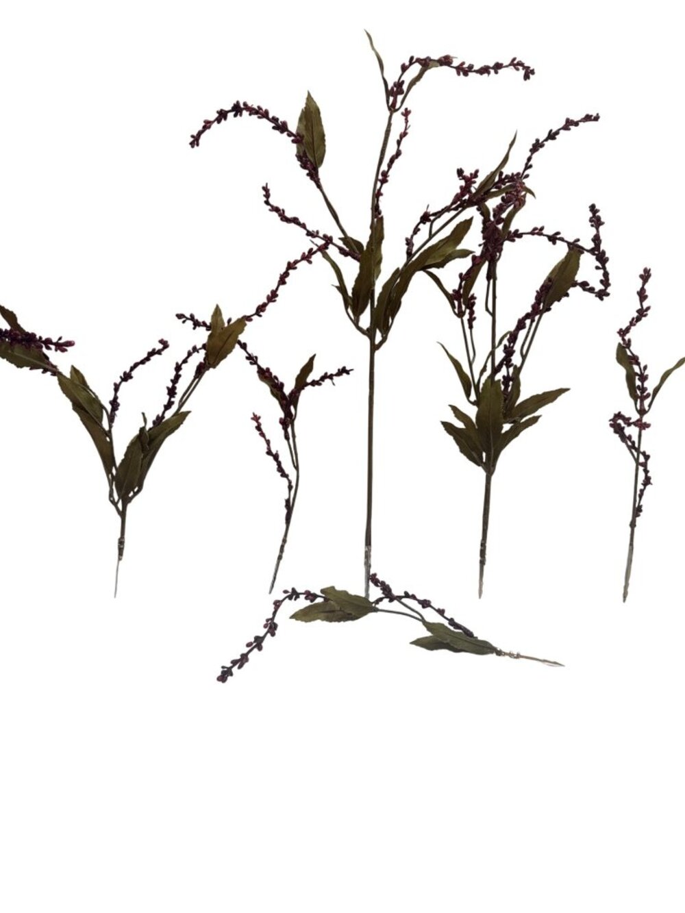 Artificial Purple Green Floral Sprays Plastic Stems Home Decor 5 Pieces Set